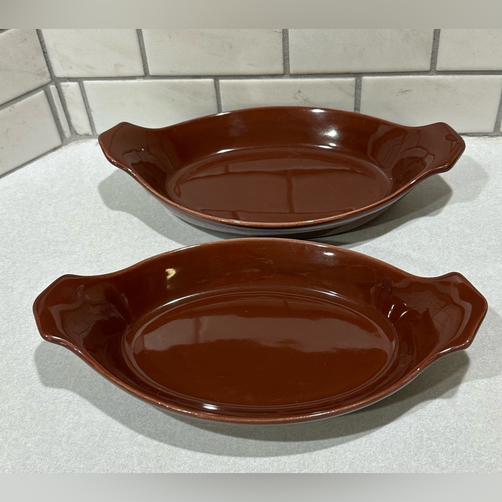 Vintage Bel  Brown Glaze Ceramic Au Gratin Bake Dish Made In The USA